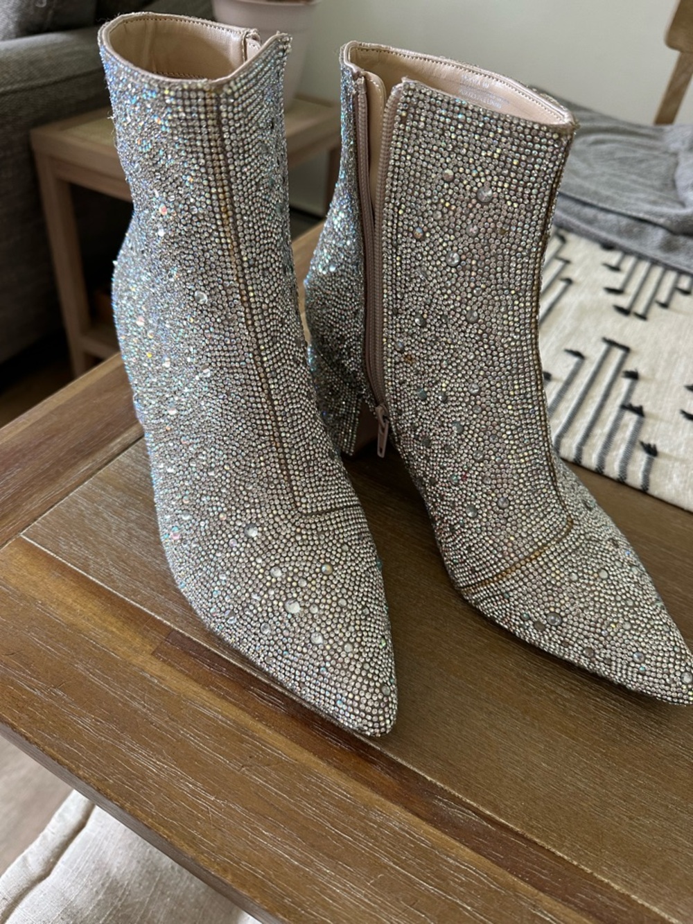 Betsey Johnson Iridescent Crystal Embellished Silver Ankle Kyla Bootie -Size 9 - Picture 4 of 7